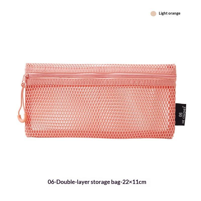 Breathable Mesh Zipper Storage Pouch Large Capacity See Through Portable Cosmetic Holder for Outdoor Camping Vacation Trip E
