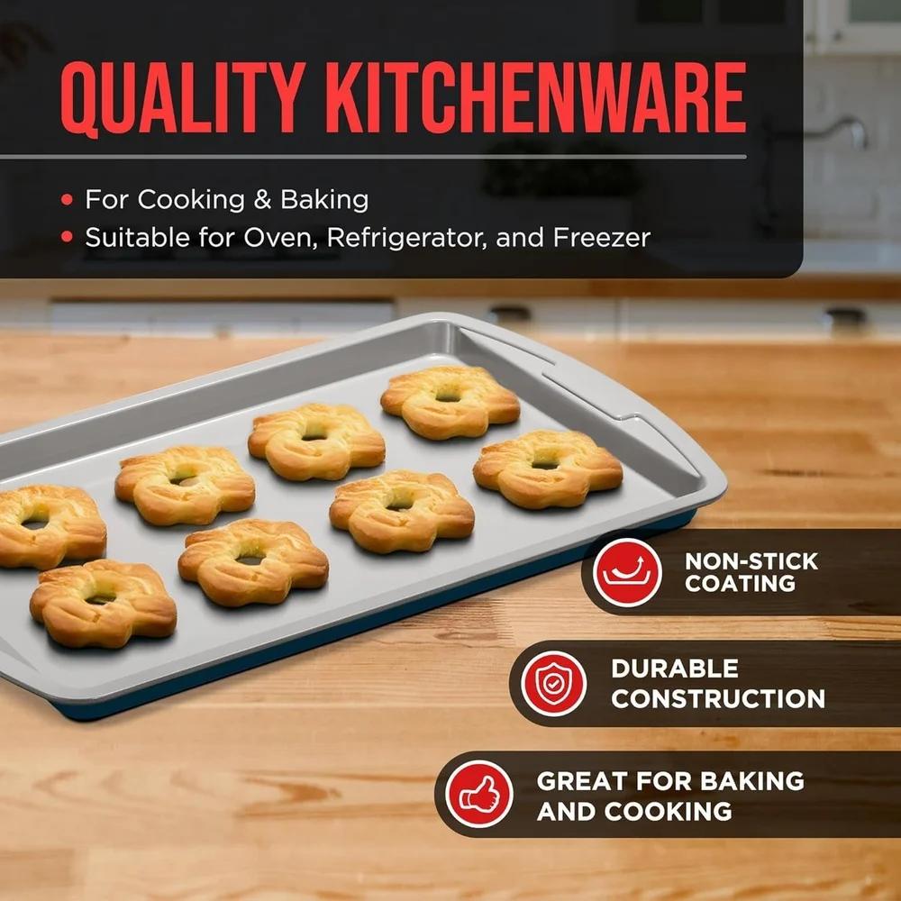 Bakken Swiss Cookie Sheet 3 Piece Set Non-Stick Stackable Baking Pans Deluxe Ceramic Coating – Dishwasher Safe Home Baking