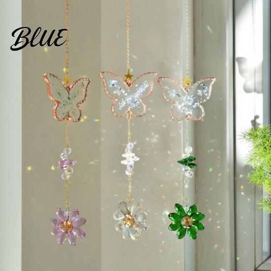 Balcony Decoration Ornament Butterfly Faux Crystals Suncatcher with Hook Hanging Sun Catcher for Windows Sparkling Wind Outdoor Courtyard