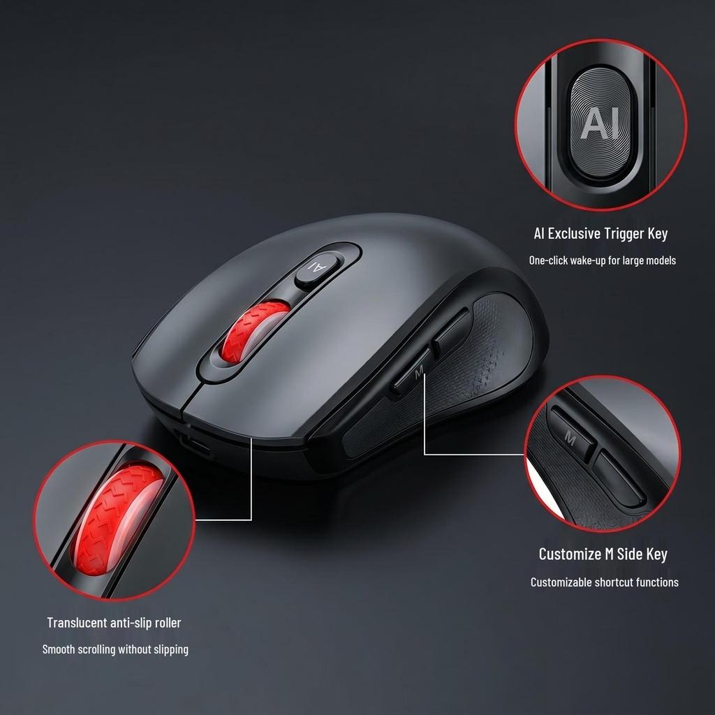Wireless Rechargeable AI Voice & Translation Mouse with Silent Typing