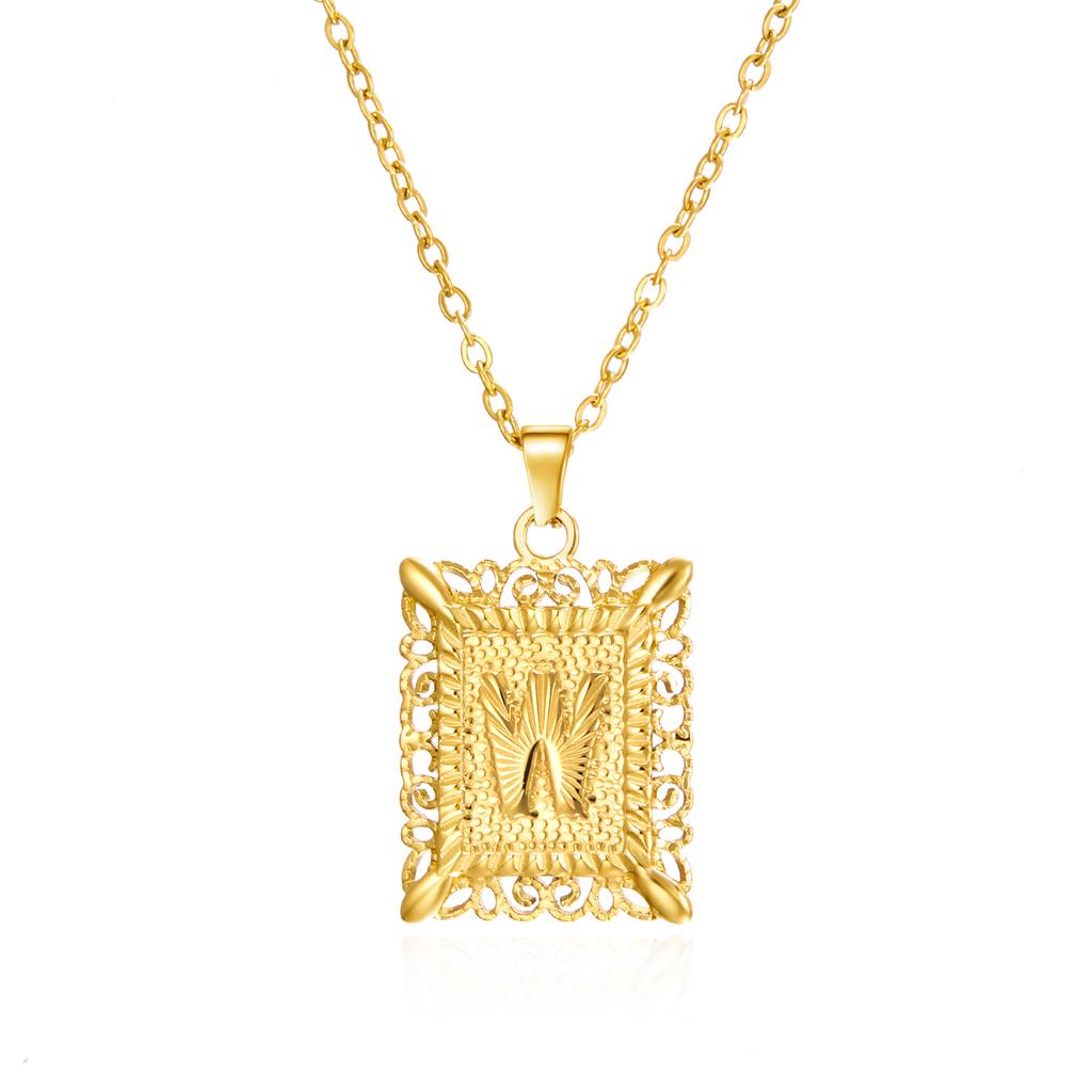 Exquisite Gold Color Initial Pendant Necklace for Women Men Stainless Steel Geometric Alphabet Necklace Friendship Jewelry