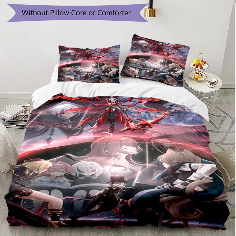3pcs Duvet Cover Set (1*Duvet Cover + 2*Pillowcase, Without Core), Genshin Impact Print Soft All‑Season Bedding Set, Home Bedroom Decor Gift