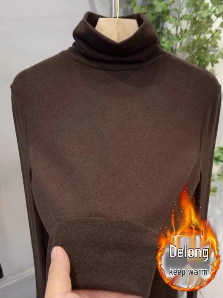 

Чорна приталена двостороння водолазка з німецького вельвету з довгим рукавом, базова сорочка для жінок Small кавовий