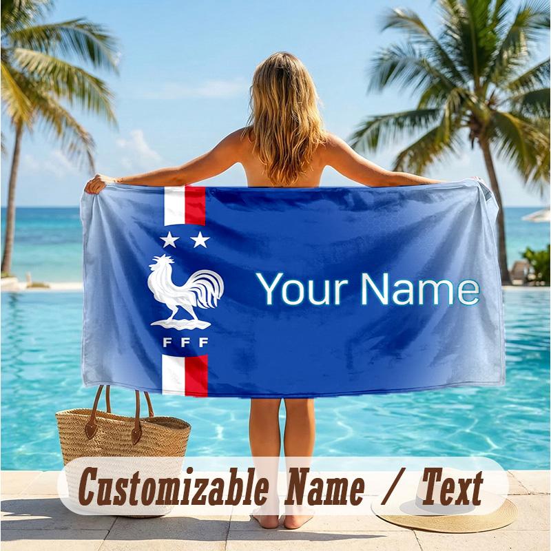 Custom Text Beach Towel, Soft Absorbent Swimming Multi-use TowelFrance national football team