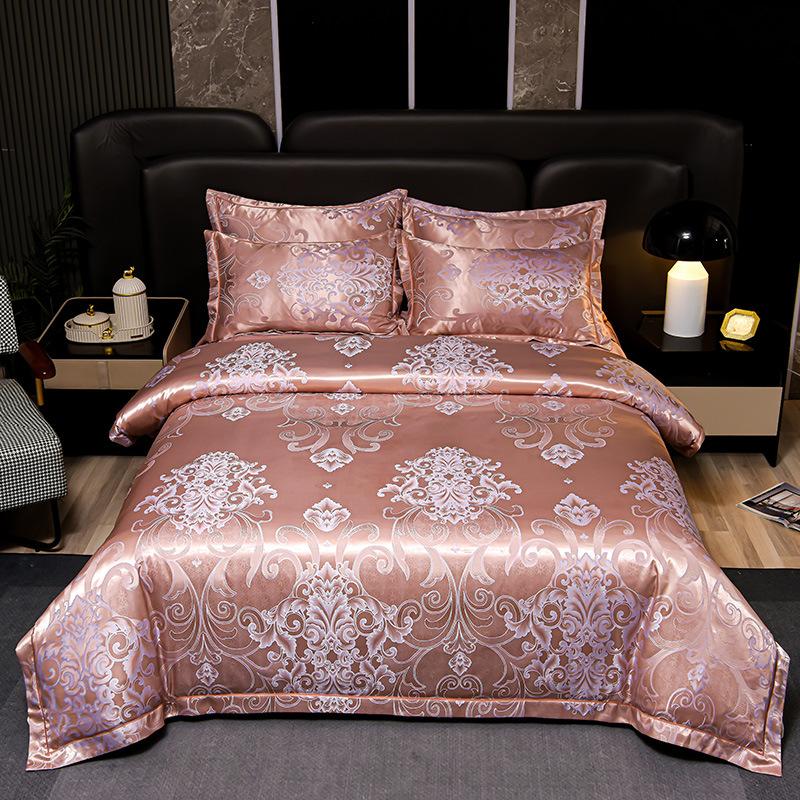 New 4Pcs European Satin Jacquard Bedding Set Four Season Universal Skin Friendly Cozy Duvet Set Double Couple Size Bedclothes
