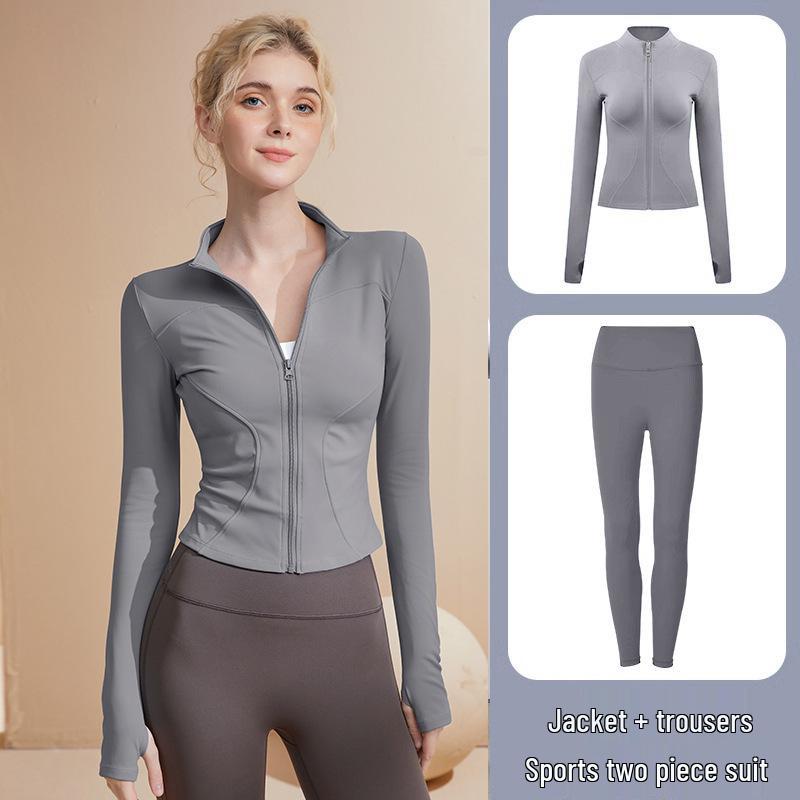 Women's Long Sleeve Sports Yoga Jacket - Stand Collar Cardigan for Running, Fitness, and Pilates