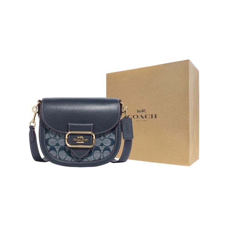 Coach Morgan 20 Classic Monogram Buckle Closure Chambray Leather And Fabric Shoulder Crossbody Bag Small Women bags Denim-Blue CH143-IMDEI
