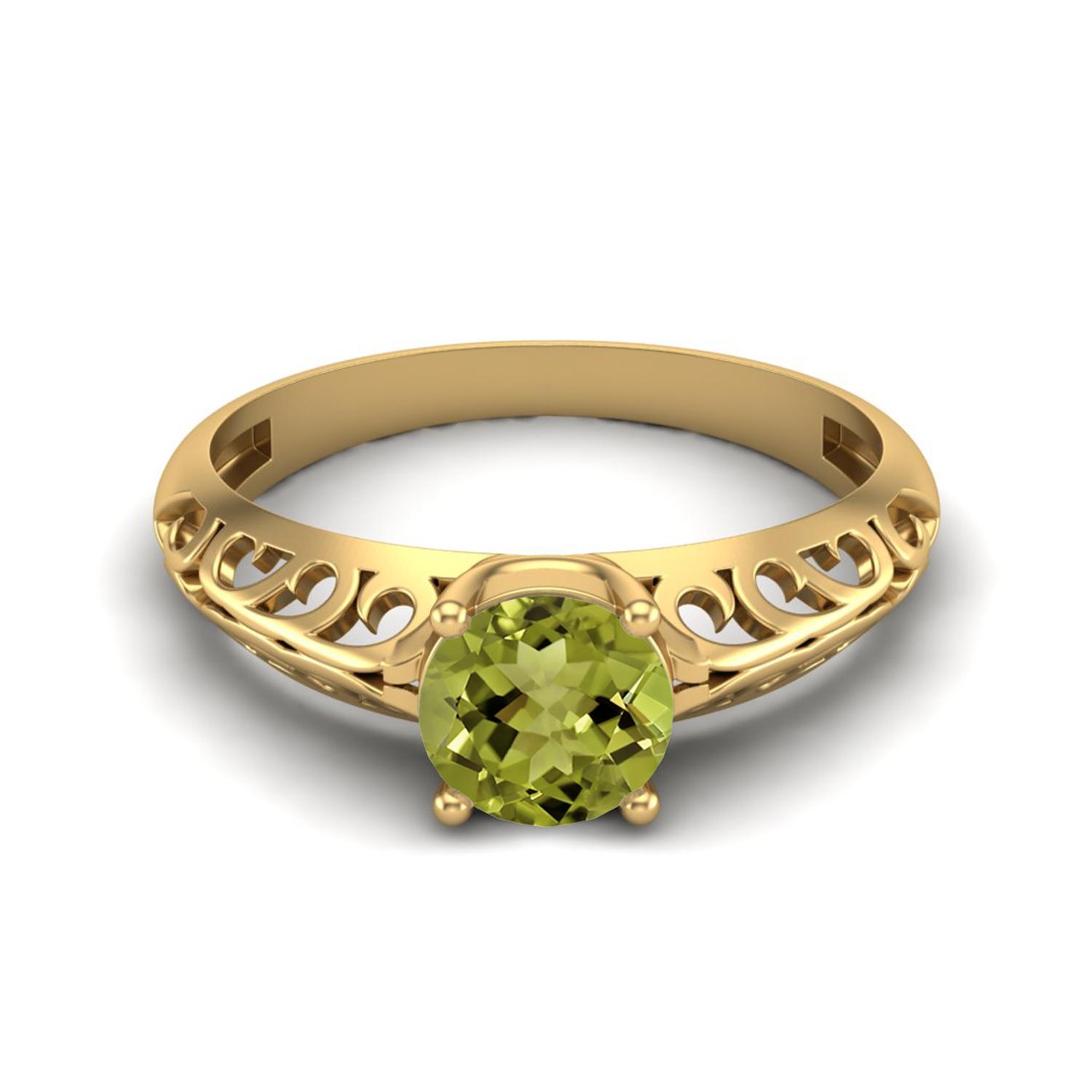 0.85 Ctw Round Peridot 925 Sterling Silver Gold Vermeil Solitaire Filigree Women Promise Ring 6