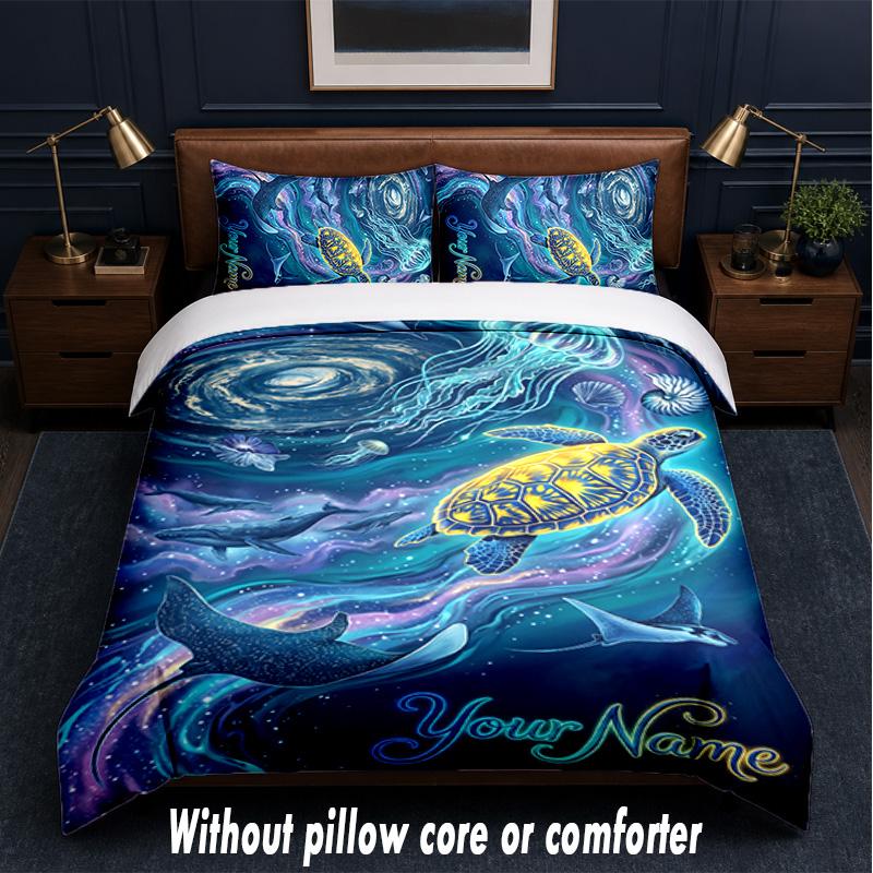 Mermaid Underwater Theme Custom Text Or Name 3Pcs Bedding Set,1 Flat Sheet & 2 Pillowcases Personalized Home Bedding