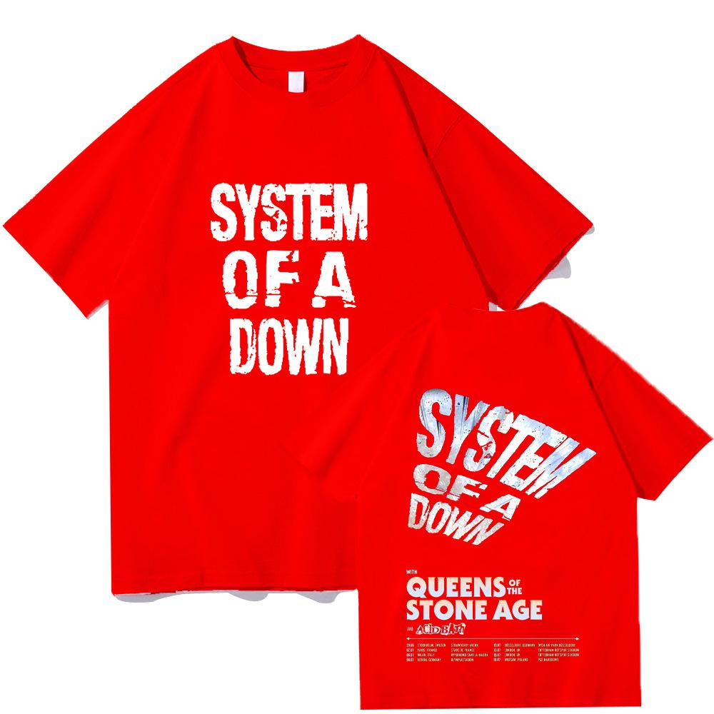 

System of A Down Tour 2026 T-shirts Vintage Men Women Cotton Quality Short Sleeve Tees Rock Music Band Clothes High Street XXL красный