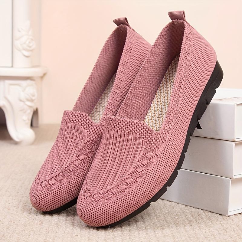 Women's Solid Color Knit Loafers Lightweight Anti Slip Flat Shoes Casual Wear
