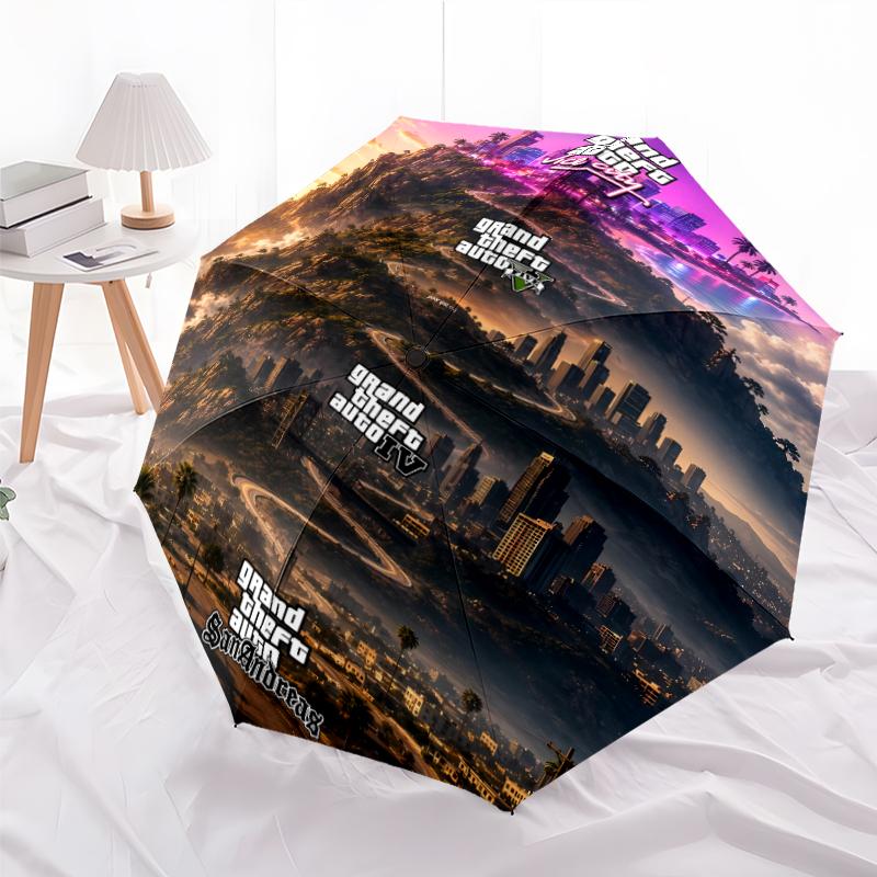 Printed Game Grand Theft Auto Folding Umbrella,Outdoor,Leisure,And Travel Umbrella,Durable Umbrella Fabric,Birthday And Holiday Gift