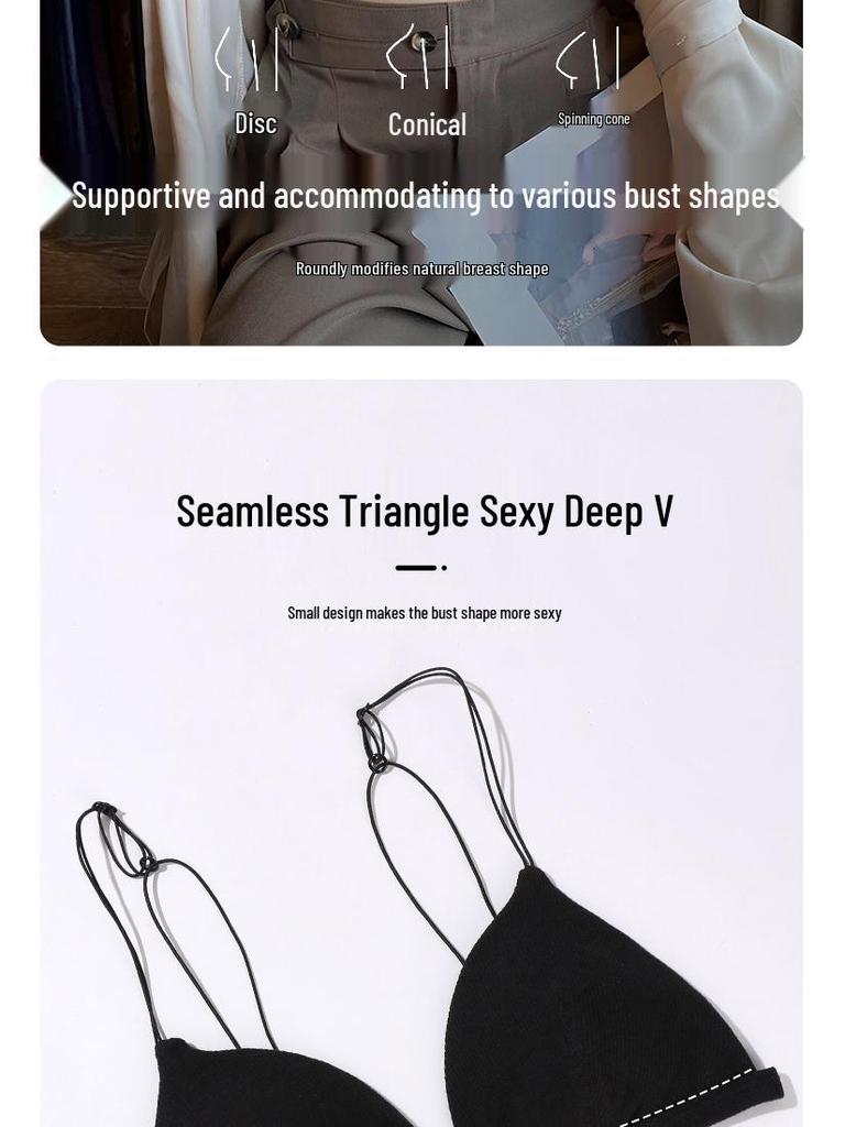 Women's Sexy French Triangle Cup Front Closure Bra Set with Thin Straps and Beautiful Back Design