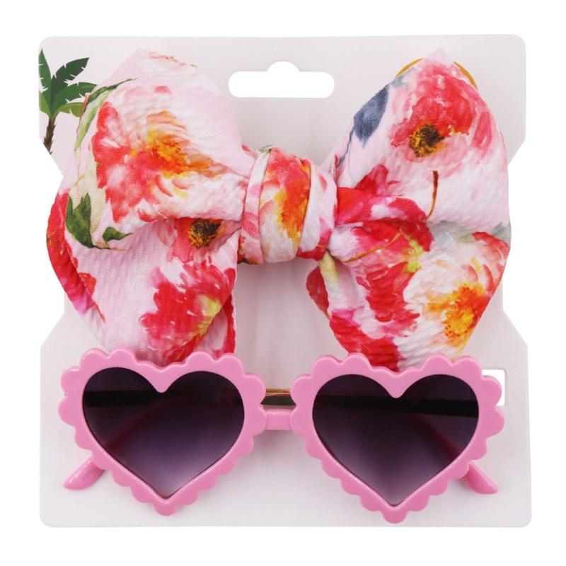 Multi-style Baby Sunglasses Headband Set Hearted Shaped Sunglasses & Bow Headband for Baby Girls Summer Outdoor Gift