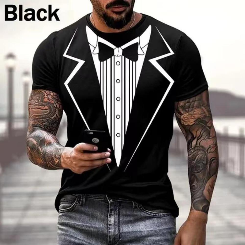 Fashion Men's T-shirts 3d Print Suit And Tie Pattern Plain Short Sleeved T-shirt For Men's Clothing High Street Streetwear Tops