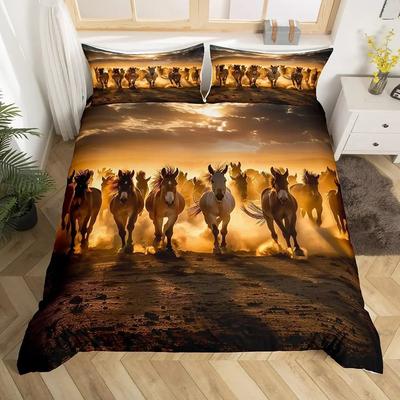 Kids Horse Bedding Set Twin King,Galloping Horse Comforter Cover Boys Girls Wild Animal Duvet Cover Galaxy Print Bedspread Cover