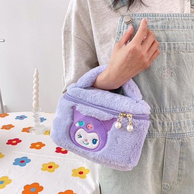 Cute Plush Handbag Portable Makeup Storage Bag Versatile Cosmetic Pouch Kawaii Gift For Girls