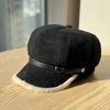 Women S Fashionable Frayed Edge Octagonal Newsboy Cap With Belt Buckle For Autumn Winter