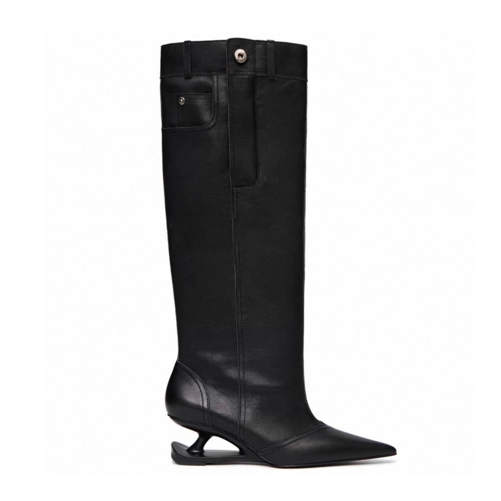 Pointed Special-Shaped Heel Pants Boots, Summer Wide Tube Stacking Boots, Thin High-Heeled Boots