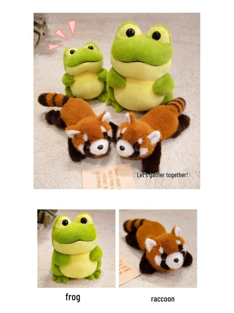 Plush Toy: Green Frog, Sleepy Raccoon, Panda Pillow - Children's Gift