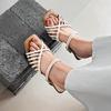 Mode NEU Sommer Damen Sandalen Spaltleder Schuhe für Damen Offene Zehen Knöchelriemchen Schuhe Eckige Zehenpartie Extravaganter Absatz Schmale Riemchen Sandalen