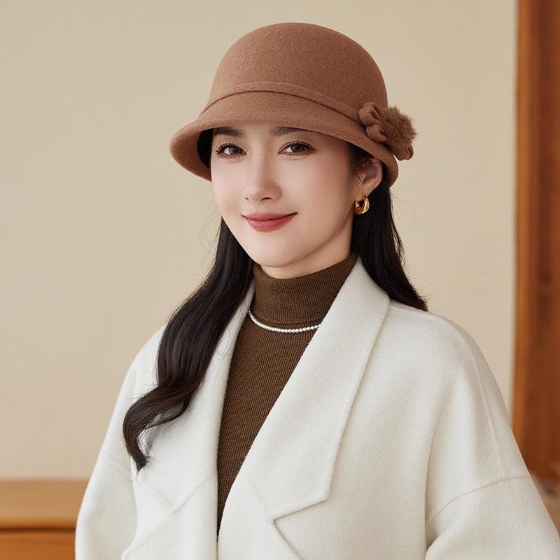 

Fisherman S Hat, Children S Autumn And Winter Wool, Elegant Flower Thermal Basin Hat, Small Face, Versatile Retro Mother Top Hat M（56-58cm） верблюд