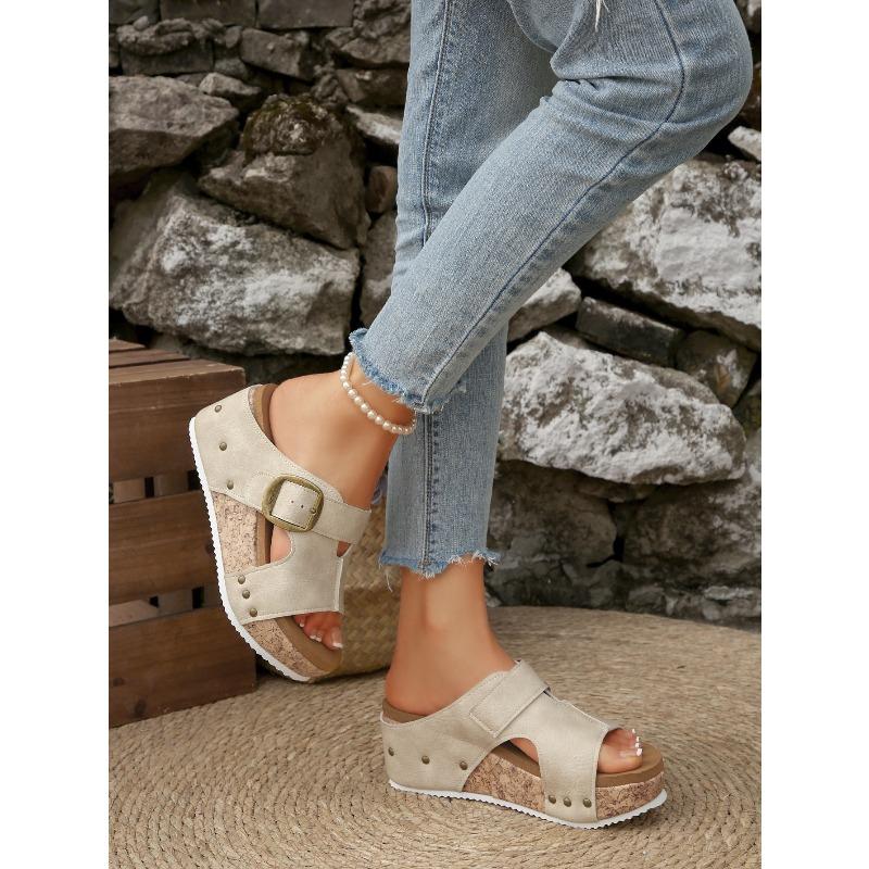 Women's Summer European American Style Wedge Sandals Magic Tape Platform