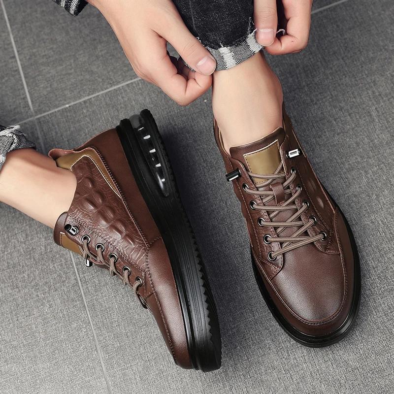 Fashion Men's Leather Casual Shoes Luxury Designer Non Slip Walking Shoes High End Breathable Outdoor Loafers Business Driving Sneakers
