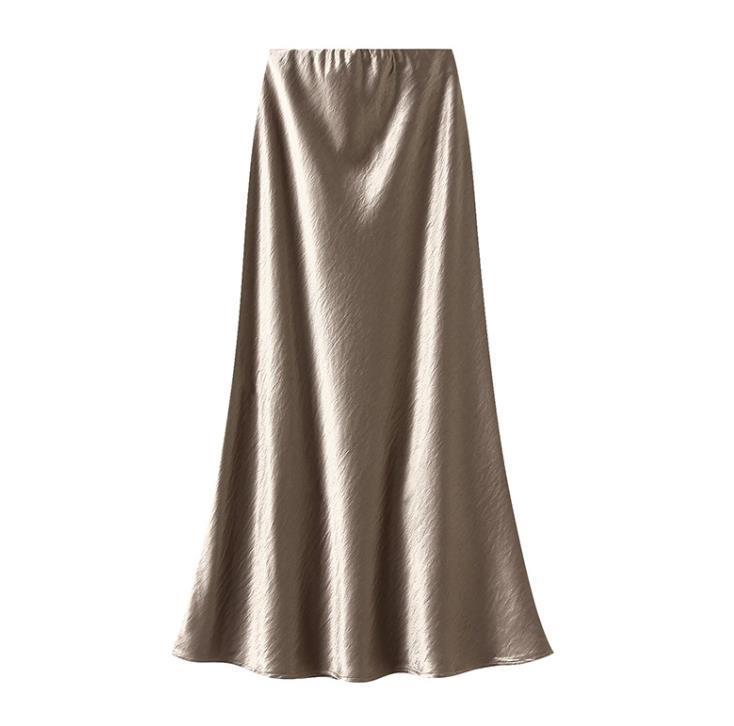 Women's French-Style Satin Midi Skirt - Light Luxury, High-Waist, Bodycon Mermaid Design for Spring and Autumn