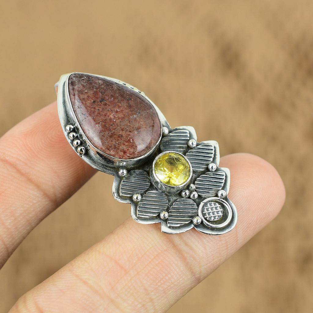 Natural Sunstone Gemstone Pendant Handmade 925 Sterling Silver Indian Jewelry