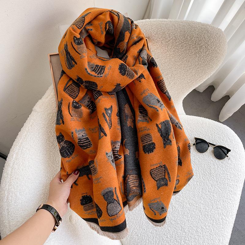 

Cartoon kitten scarf women s autumn and winter fashion versatile warm imitation cashmere scarf cute student scarf 185CM помаранчевий