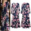 Elegant Summer Floral Print Long Sleeve Dress For Women In White Pink Green And Navy Blue
