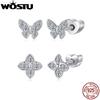 Moissanite Mini Butterfly Clover Earrings 925 Silver Diamoind Cut Wedding Party Ear Studs Party Gift For Mom Daughter