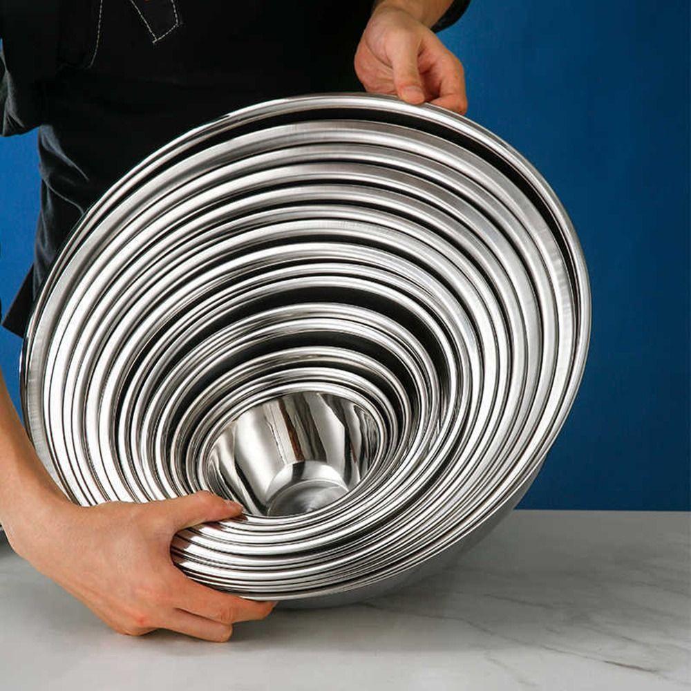 Stainless Steel Soup Bowl 12/14/16/18/20/22/24cm Silver Vegetable Washing Basin Large Capacity Heighten Salad Bowl