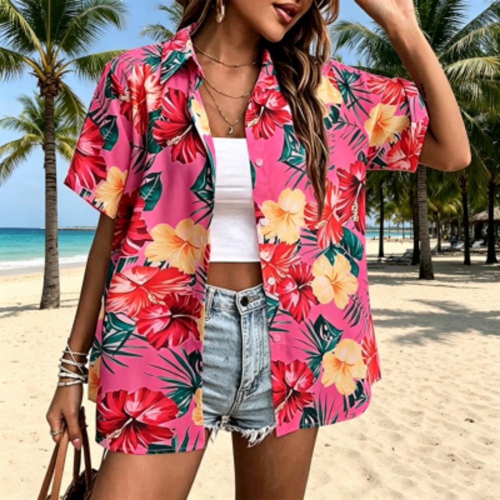 11 Colors Flowers Printing Shirt Summer Hawaiian Beach Vacation Clothing Women's Fashion Street Style Shirt Daily Men's and Women's Shirt