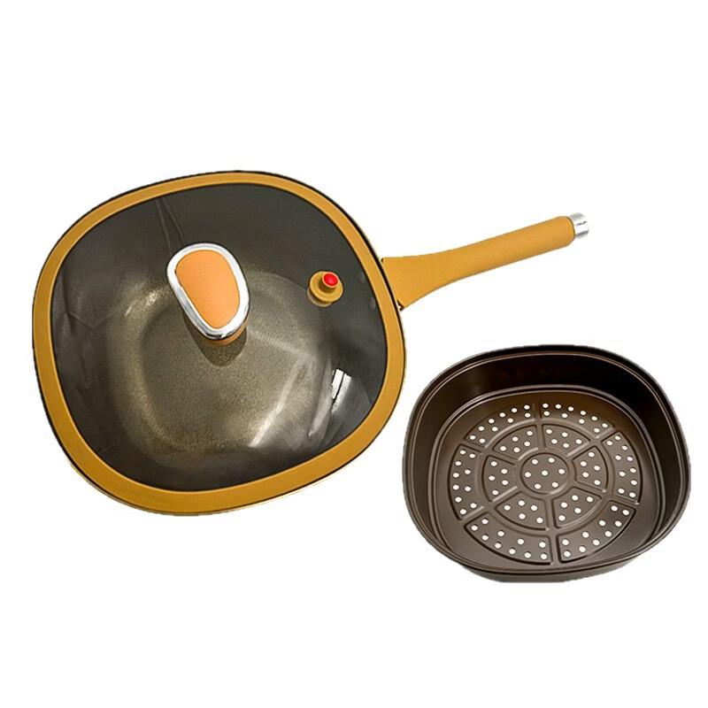 Utuo 30CM Titanium Iron Non-stick Square Wok with Steamer