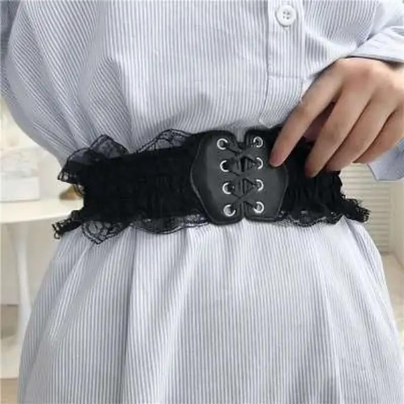 Sweet Versatile Lace Belt for Women's Matching Dress Summer Plastic Waist Elastic Buckle for Women's Lace Strap Waist Cover