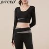 BITCED Color-Block Long Yoga Set Quick-Dry Seamless Nude-Feel Fitness Wear Seamless Slimming Breathable Sports Set