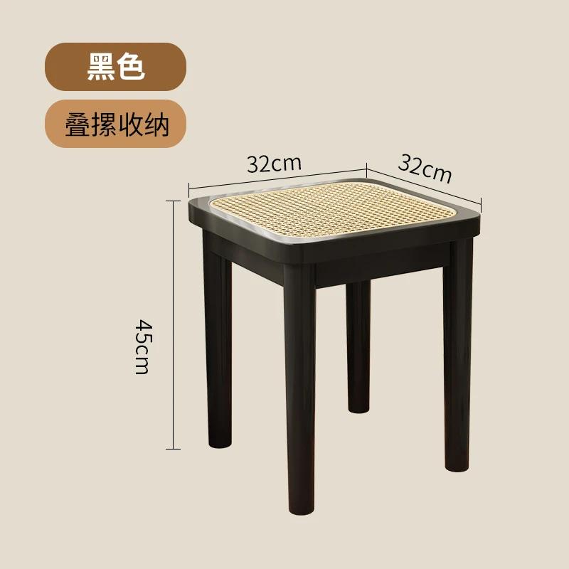 Rubberwood Home Stool Breathable Rattan Dining Chair Natural Wood Dining Stool Stackable Mid-Century Living Room Chair