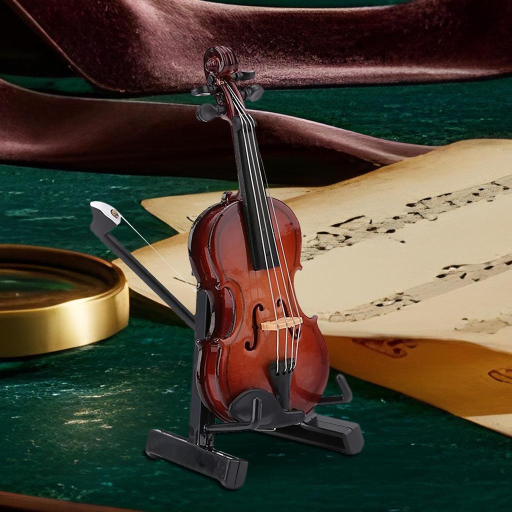 Wooden Miniature Violin With Stand Mini Violin Figurine Miniature Model With Stand Collectible Wooden Display Accessory Desk