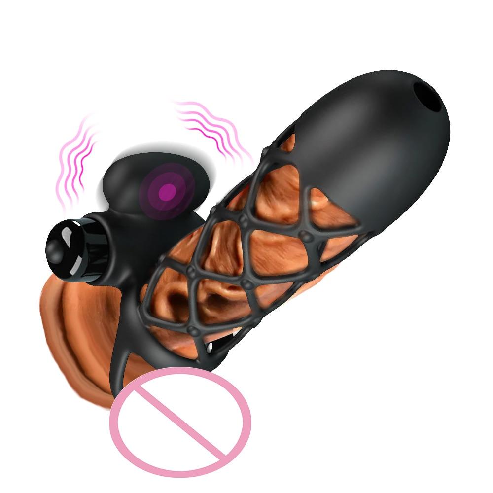 10 Speeds G spot Stimulator Bullet Vibrator Penis Ejaculation Delay Dick Enlargement Extender Flexible Vibrating Cock Cage