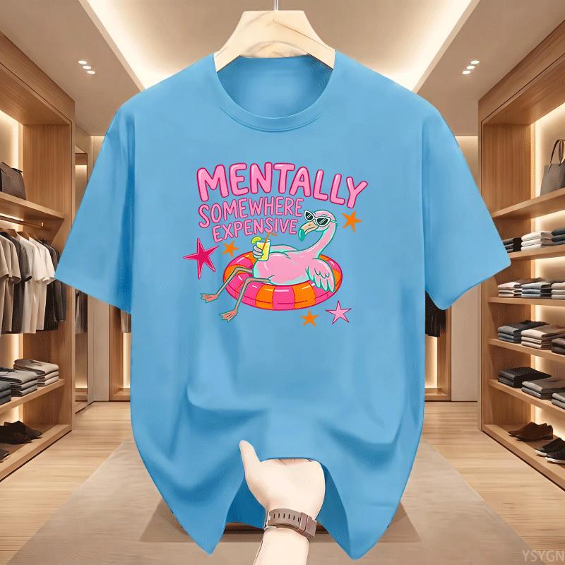 Unisextally Somewhere Expensive T Shirt Funny Flamingo Summer Vacation Tshirt Beach Graphic T Shirts Cotton Short Sleeve Tees