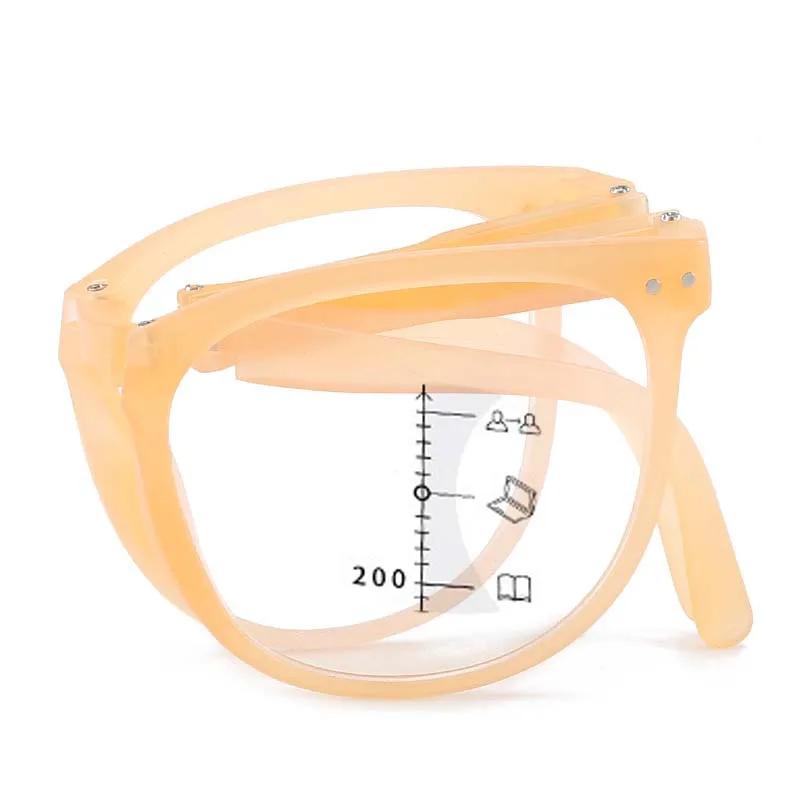 Unisex Portable Folding Progressive Multifocal Reading Glasses Luxury Round Far Sight Eyewear Blue Light Blocking Eyeglasses