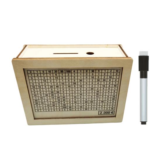 Wooden Cash Money Saving Box Money Saving Challenge Box with Money Target And Numbers Piggy Bank with Dry Erase Pen for Kids Adults