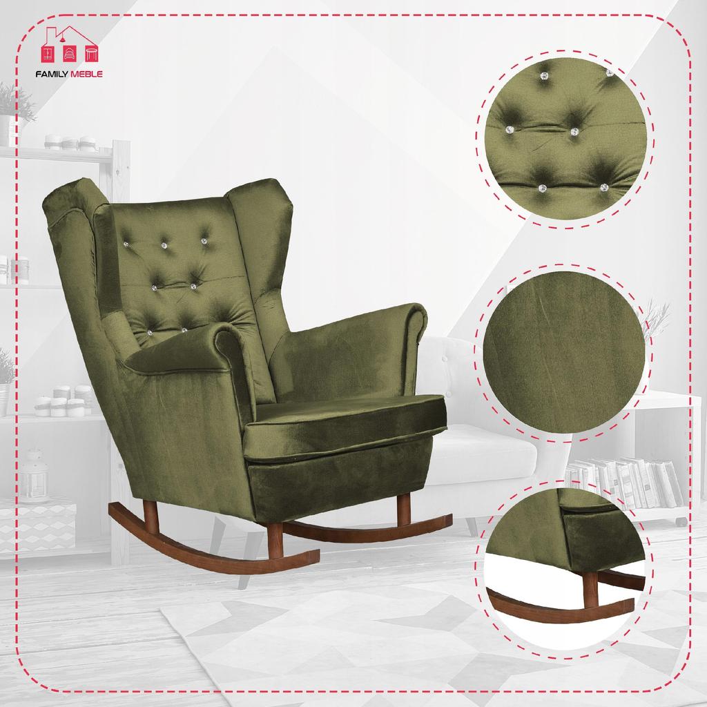 Diana Rocking Chair, Scandinavian, Family Meble, Olive Green