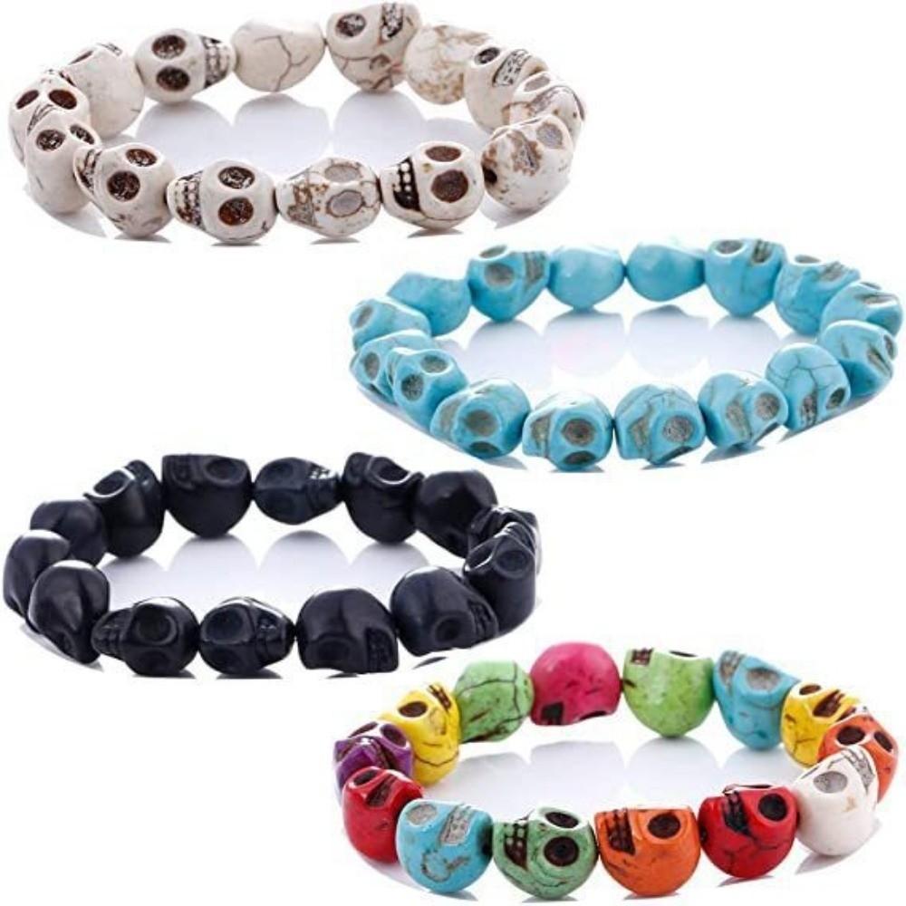 Acrylic Skeleton Beaded Bracelet Bone Stone Elastic Bangle Punk Skull Beaded Bracelet Teenager