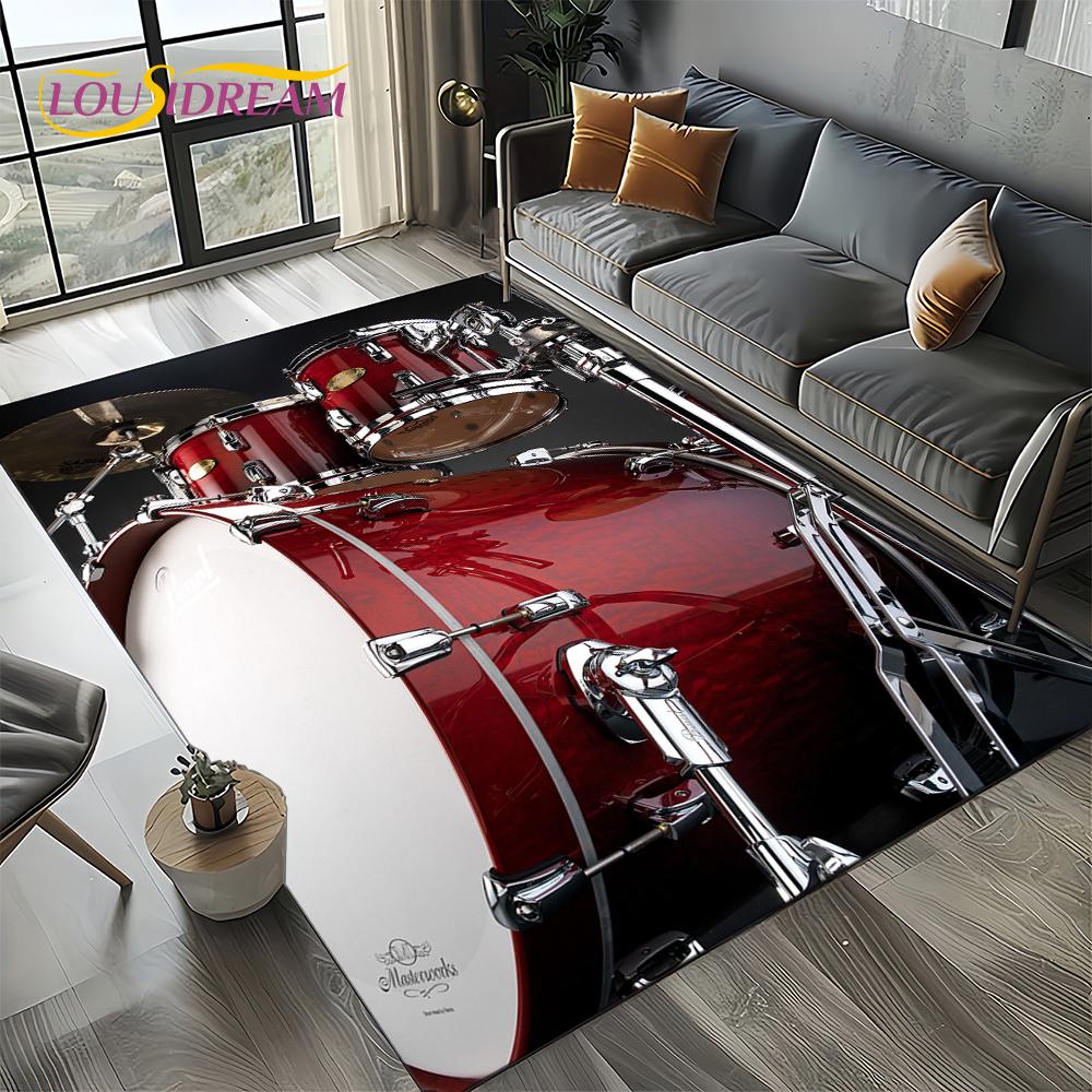 3D Cymbal DW Drum Kit Drum Set Music Instruments Carpet Rug for Living Room Bedroom Home Sofa Decoration,Kids Non-slip Floor Mat