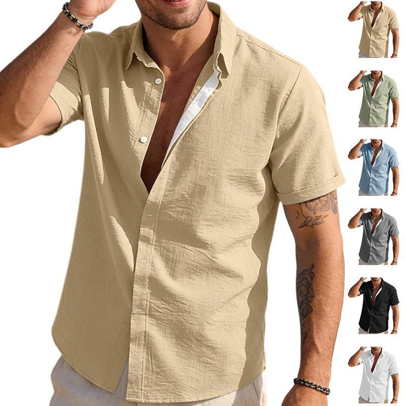 

Men Casual Solid Color Short Sleeve Button Down Shirt S хаки