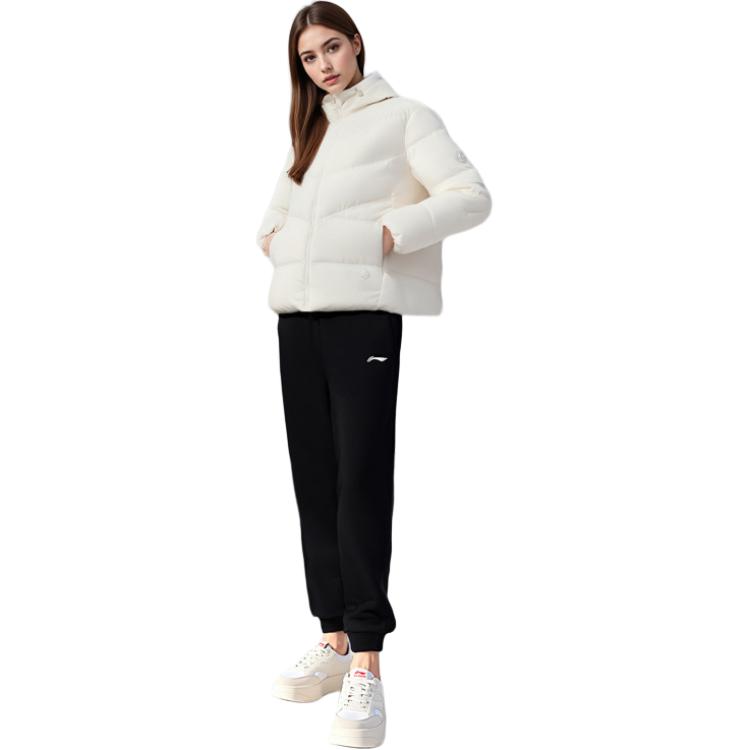 Li Ning Fitness Series Casual Sports Breathable Hooded Warm Down Jacket Women Jackets White AYMU518-1