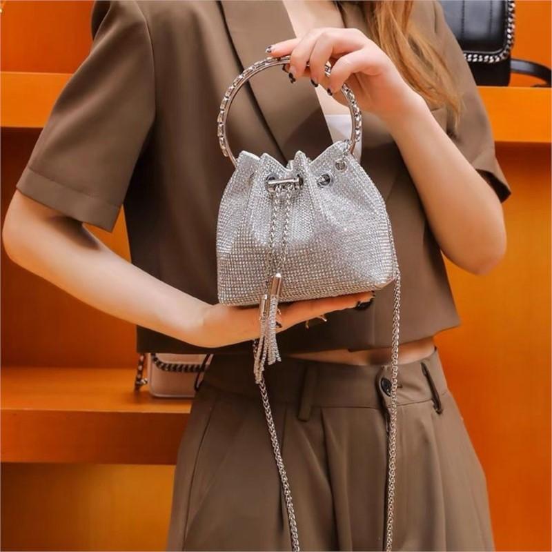 JIAERDI Fairycore Aesthetic Rhinestone Bucket Bag For Women New Trendy Handle Purse Female Beading Shine Hand Bag Crossbody Bags